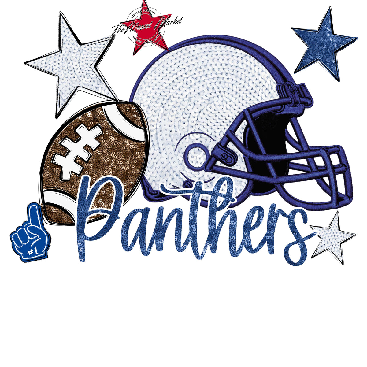Panthers Football Embroidered Sequins Design-Off Blue