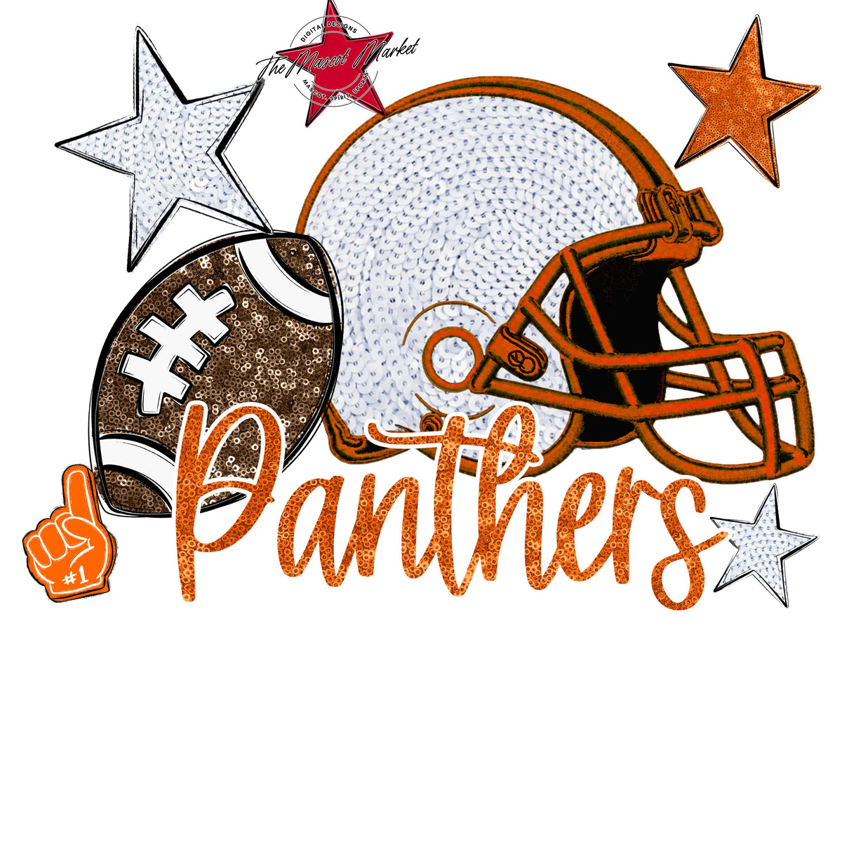 Panthers Football Embroidered Sequins Design-Orange