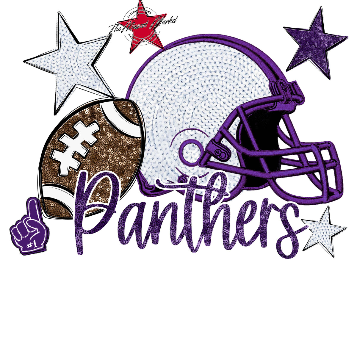 Panthers Football Embroidered Sequins Design-Purple