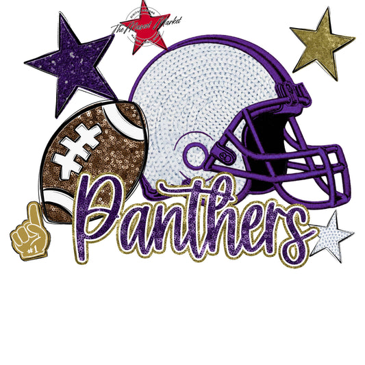 Panthers Football Embroidered Sequins Design-Purple & Gold