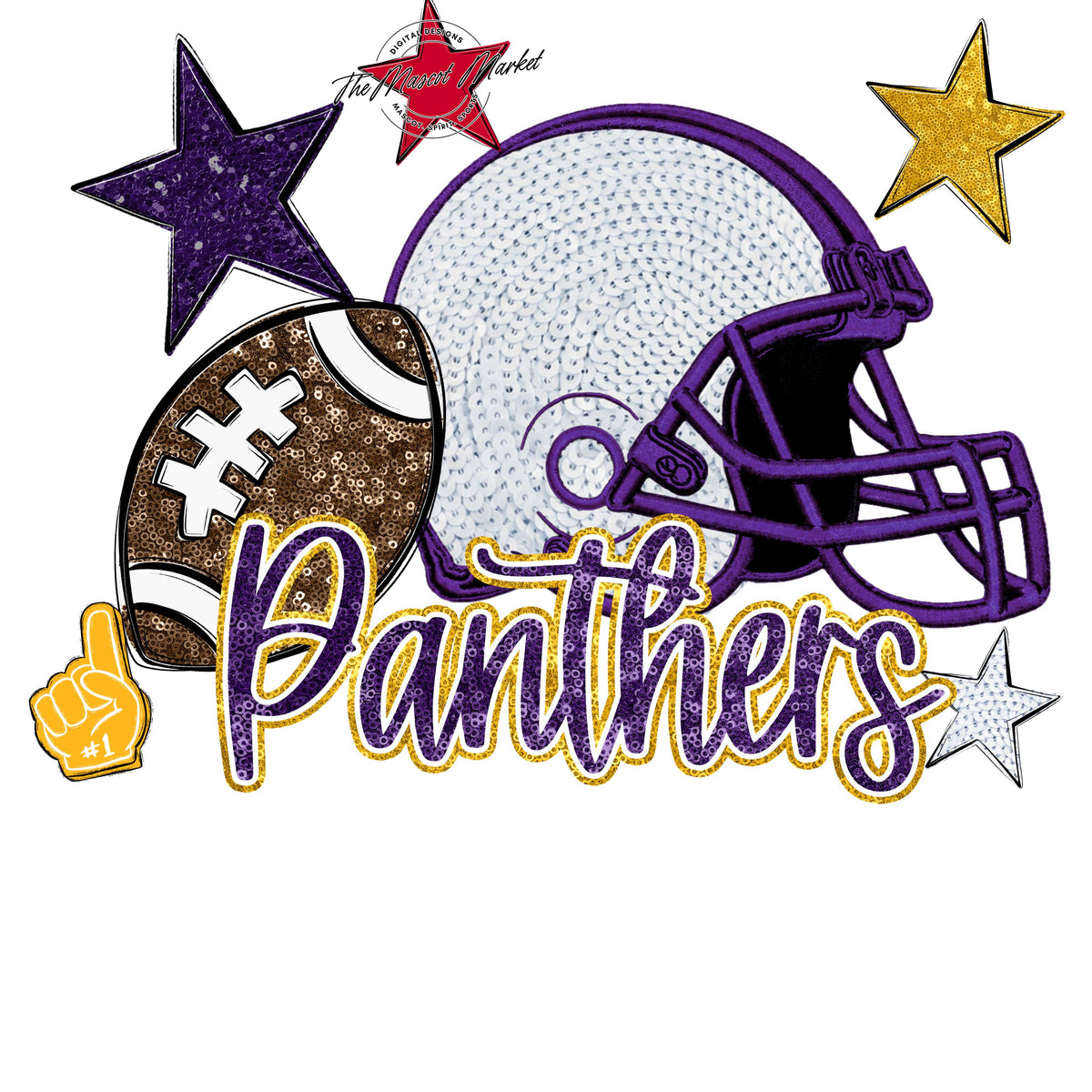 Panthers Football Embroidered Sequins Design-Purple & Yellow