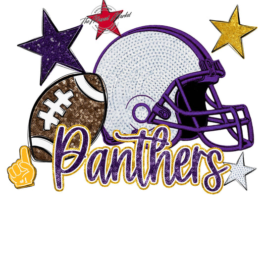 Panthers Football Embroidered Sequins Design-Purple & Yellow