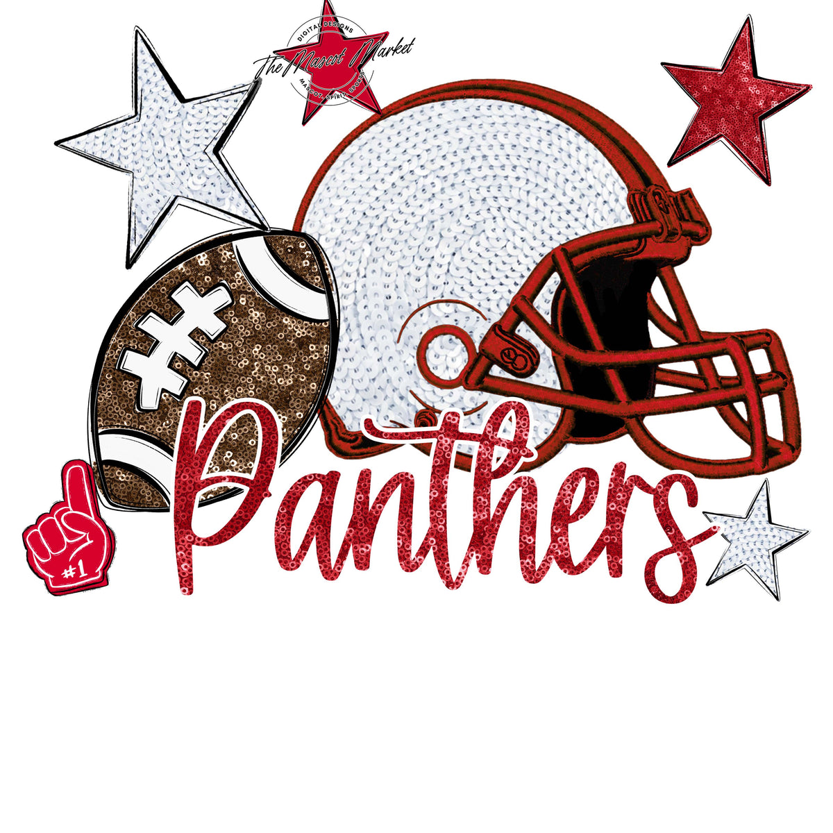 Panthers Football Embroidered Sequins Design-Red