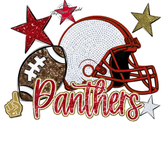 Panthers Football Embroidered Sequins Design-Red & Gold