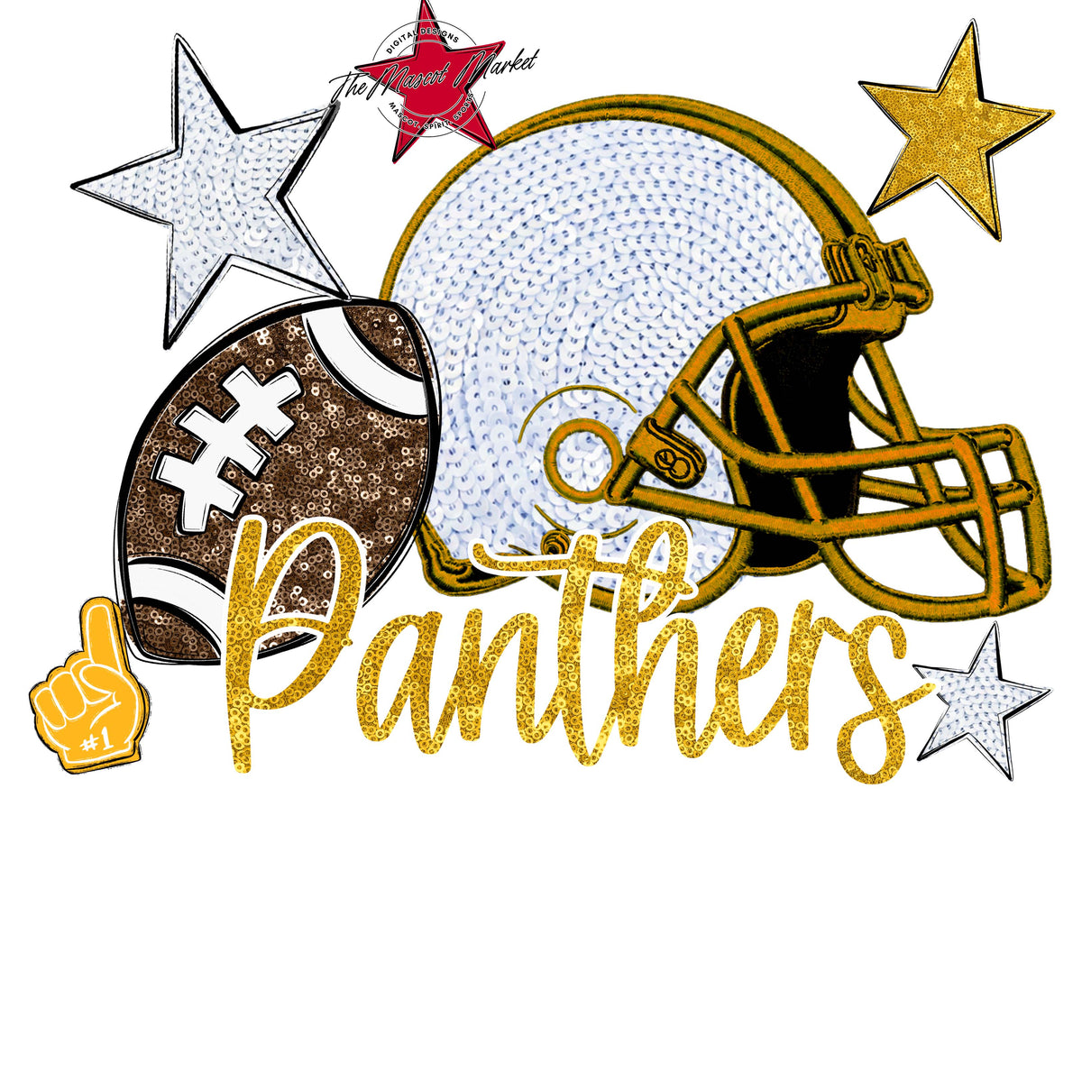 Panthers Football Embroidered Sequins Design-Yellow