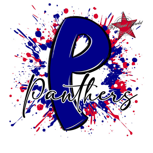 Panthers Mascot Splatter-Blue & Red