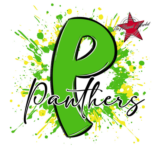 Panthers Mascot Splatter-Bright Green & Bright Yellow