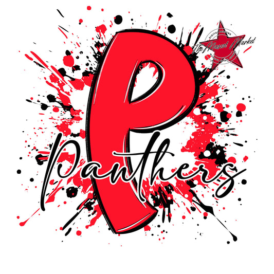 Panthers Mascot Splatter-Bright Red