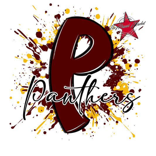 Panthers Mascot Splatter-Maroon & Yellow