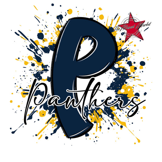 Panthers Mascot Splatter-Navy & Yellow