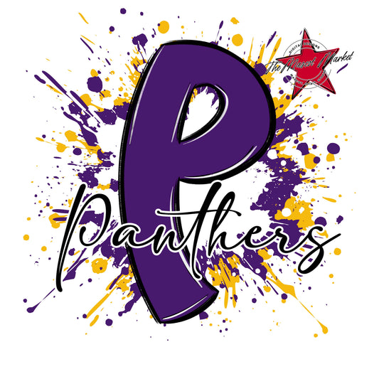 Panthers Mascot Splatter-Purple & Yellow