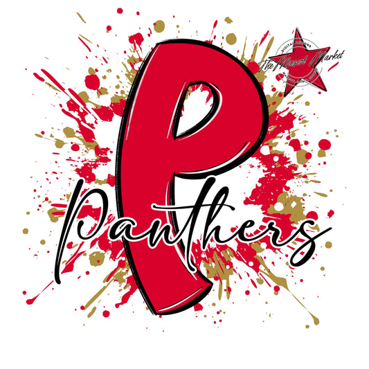Panthers Mascot Splatter-Red & Gold