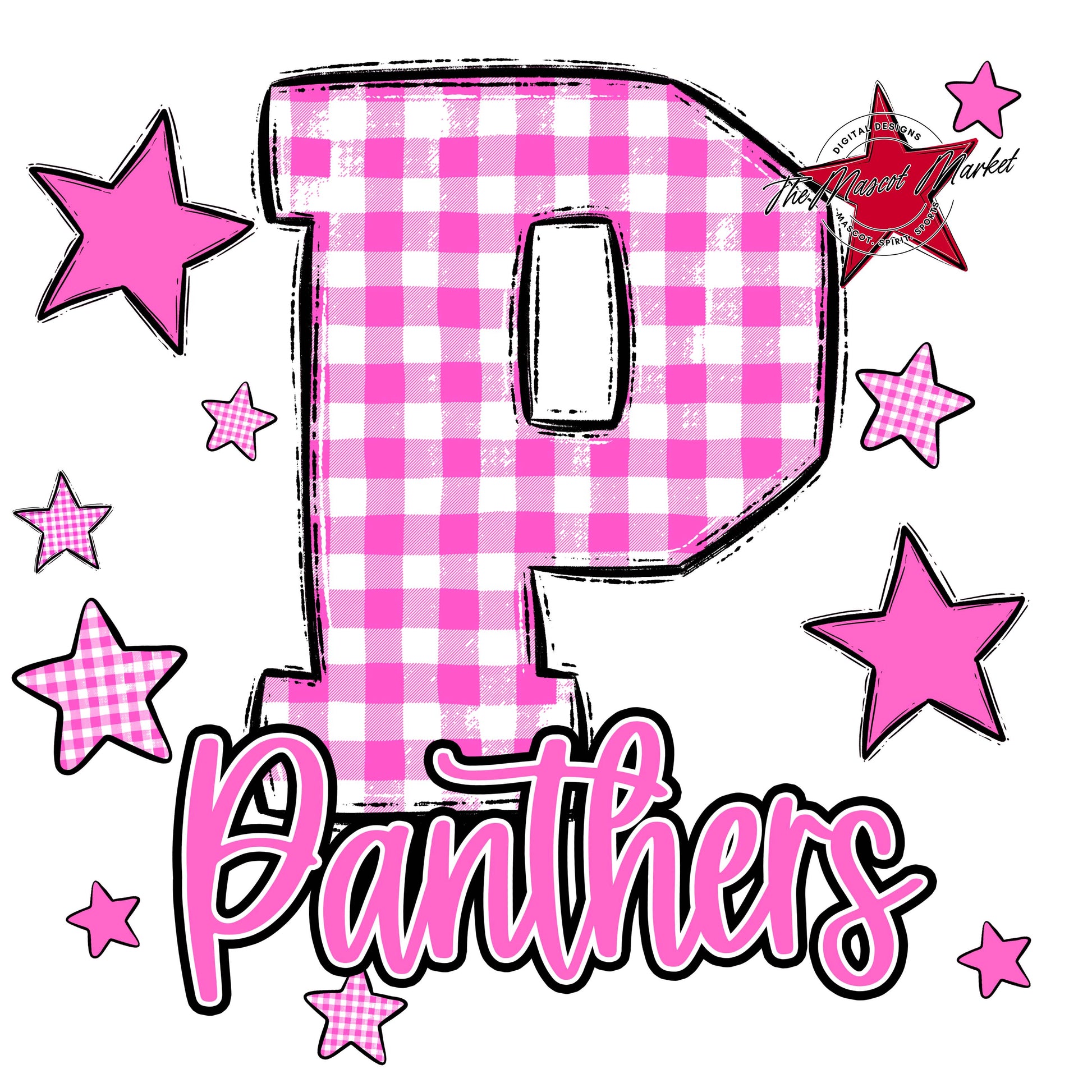Panthers Plaid Star Design-Baby Pink