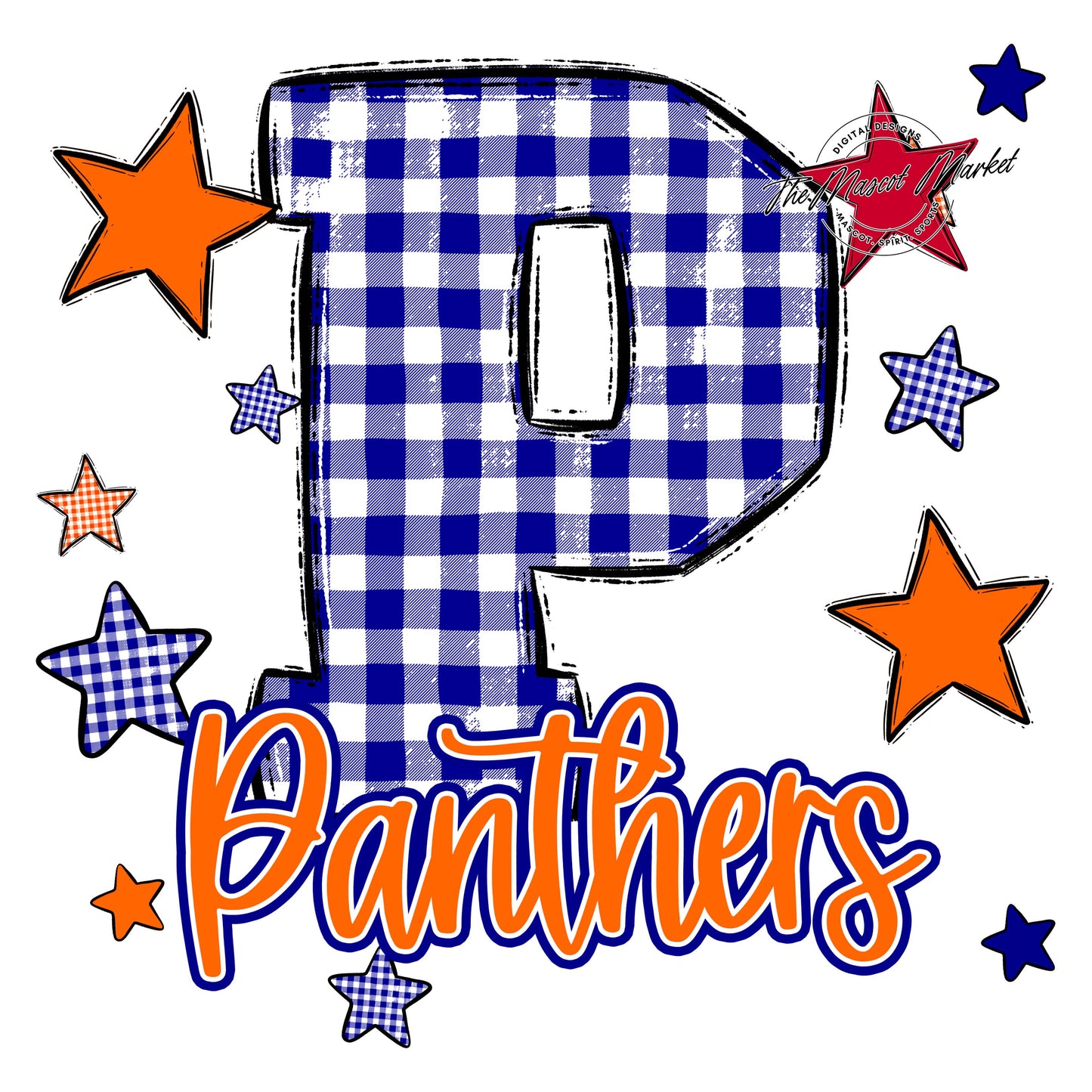 Panthers Plaid Star Design-Blue & Orange