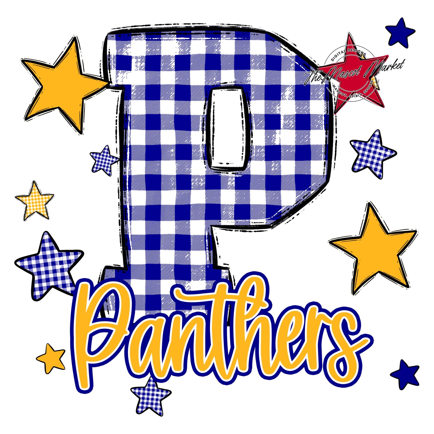 Panthers Plaid Star Design-Blue & Yellow
