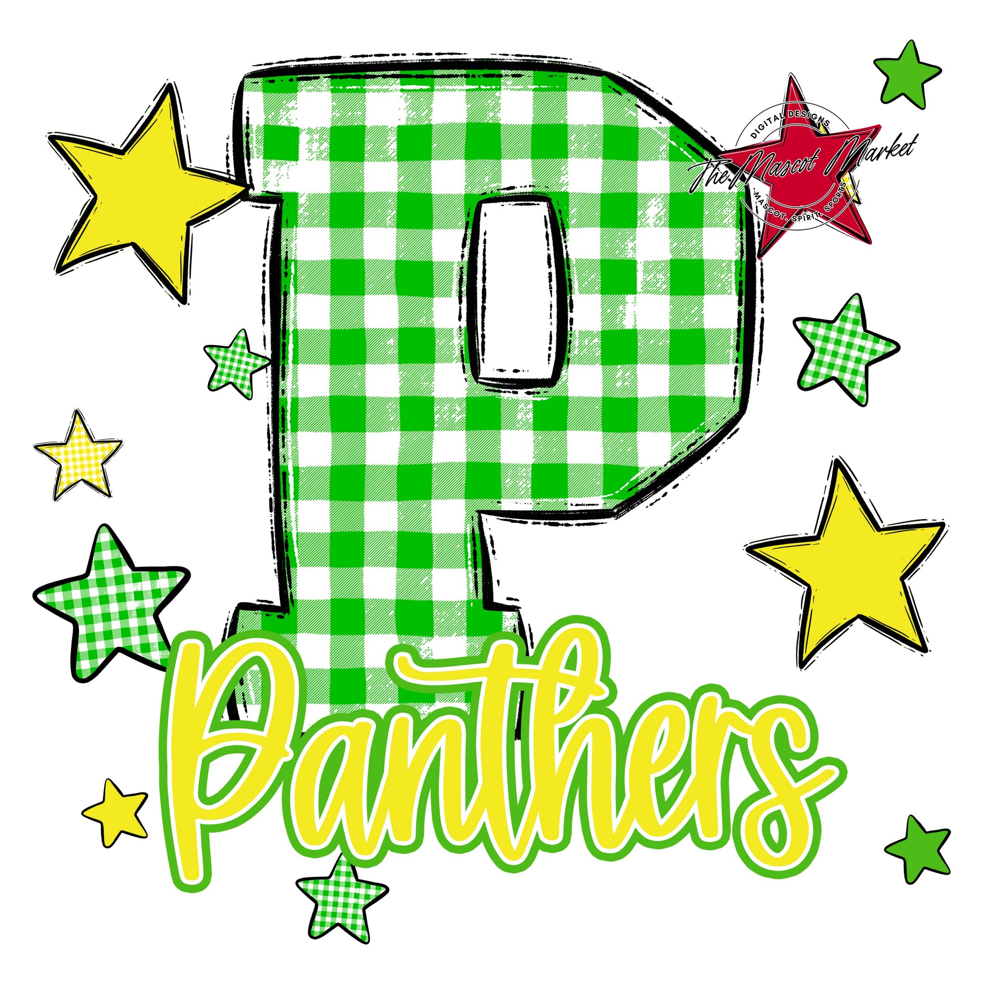 Panthers Plaid Star Design-Bright Green & Bright Yellow