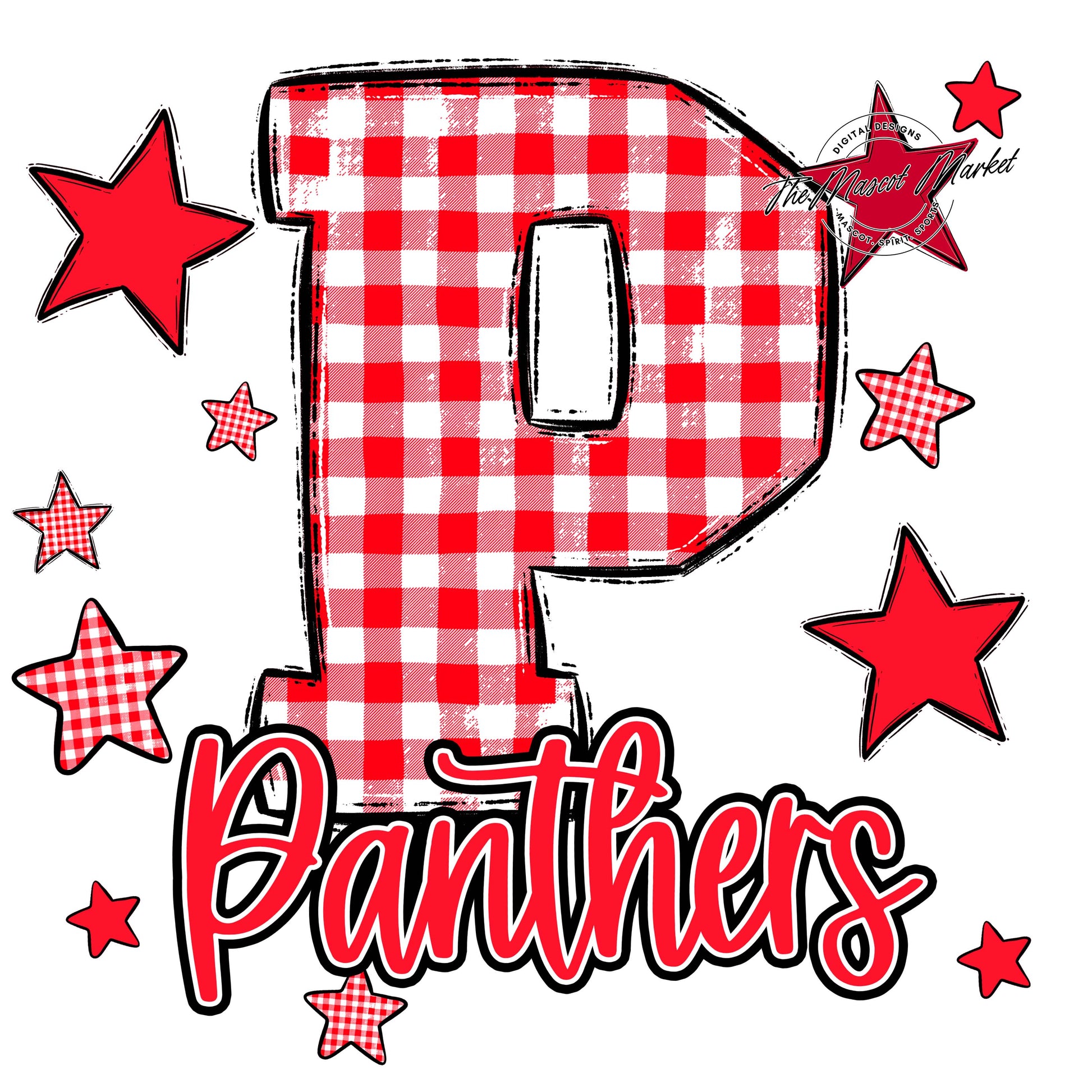 Panthers Plaid Star Design-Bright Red