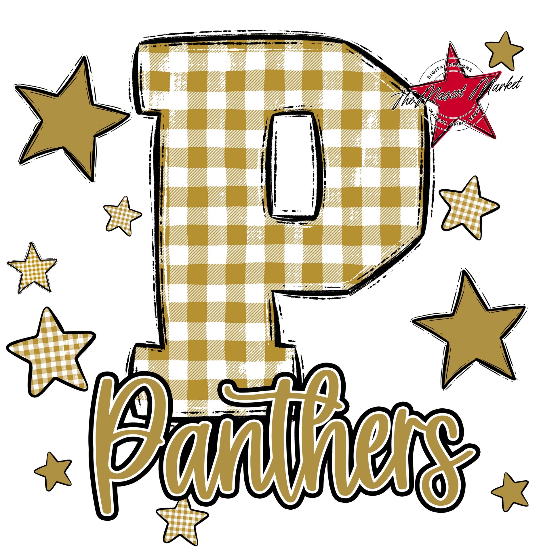 Panthers Plaid Star Design-Gold