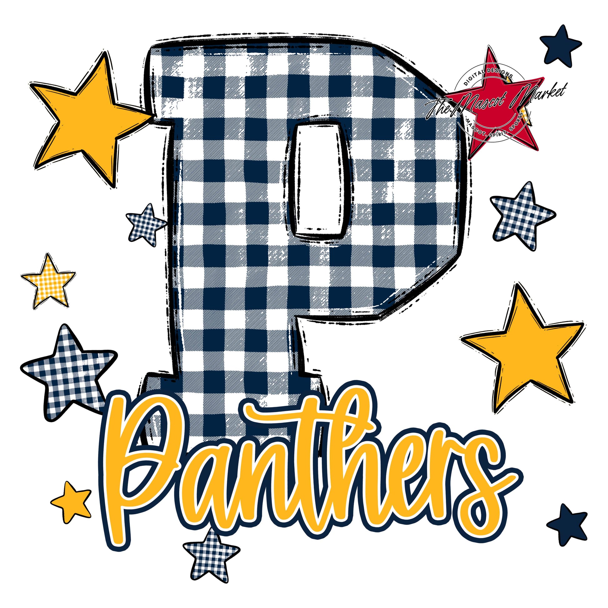 Panthers Plaid Star Design-Navy & Yellow