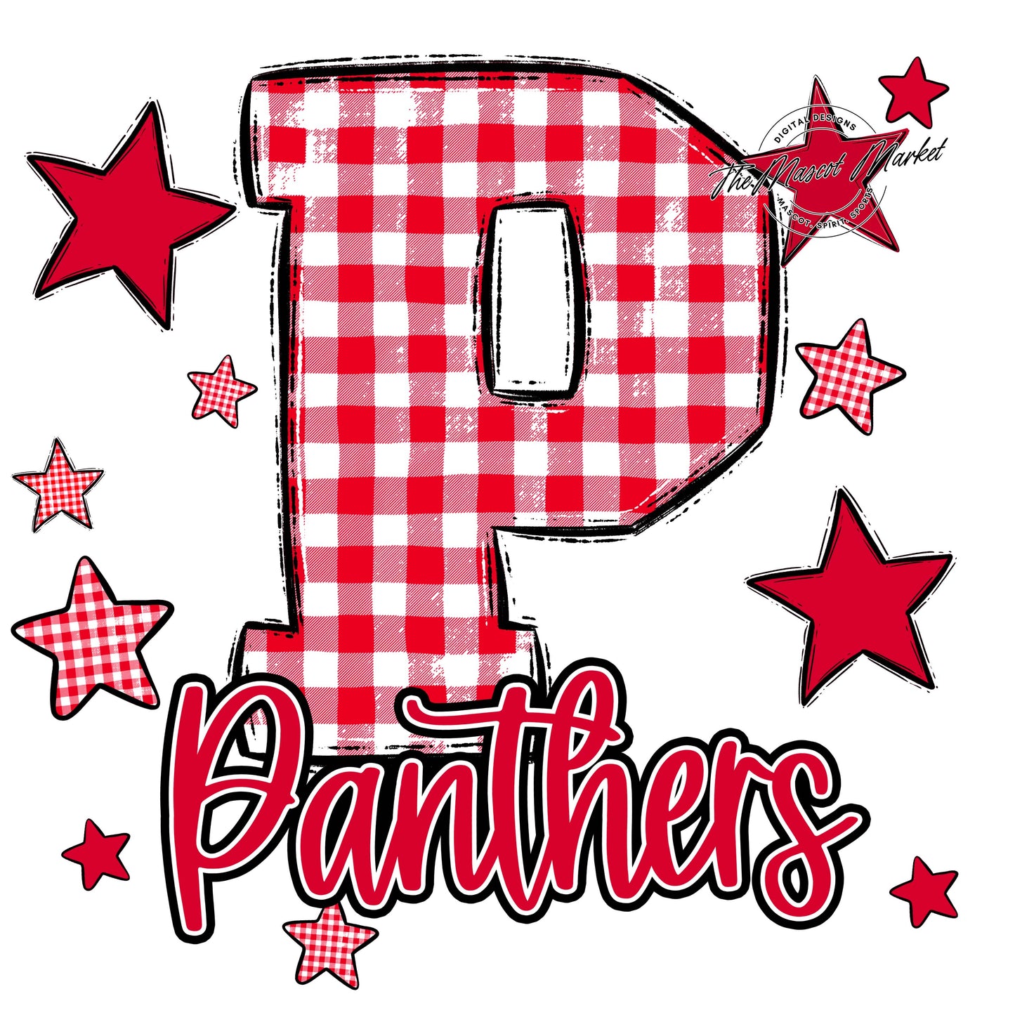 Panthers Plaid Star Design-Red