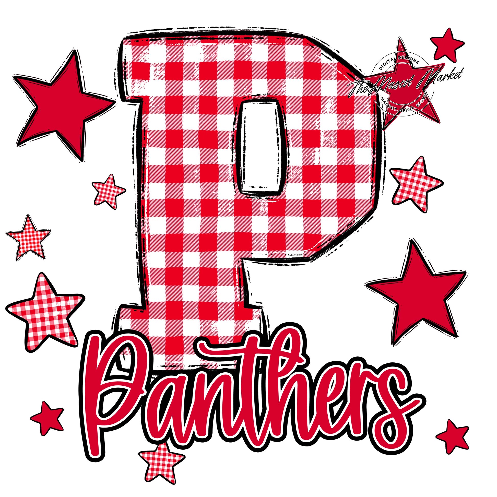 Panthers Plaid Star Design-Red