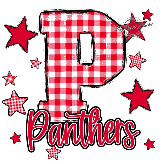 Panthers Plaid Star Design-Red