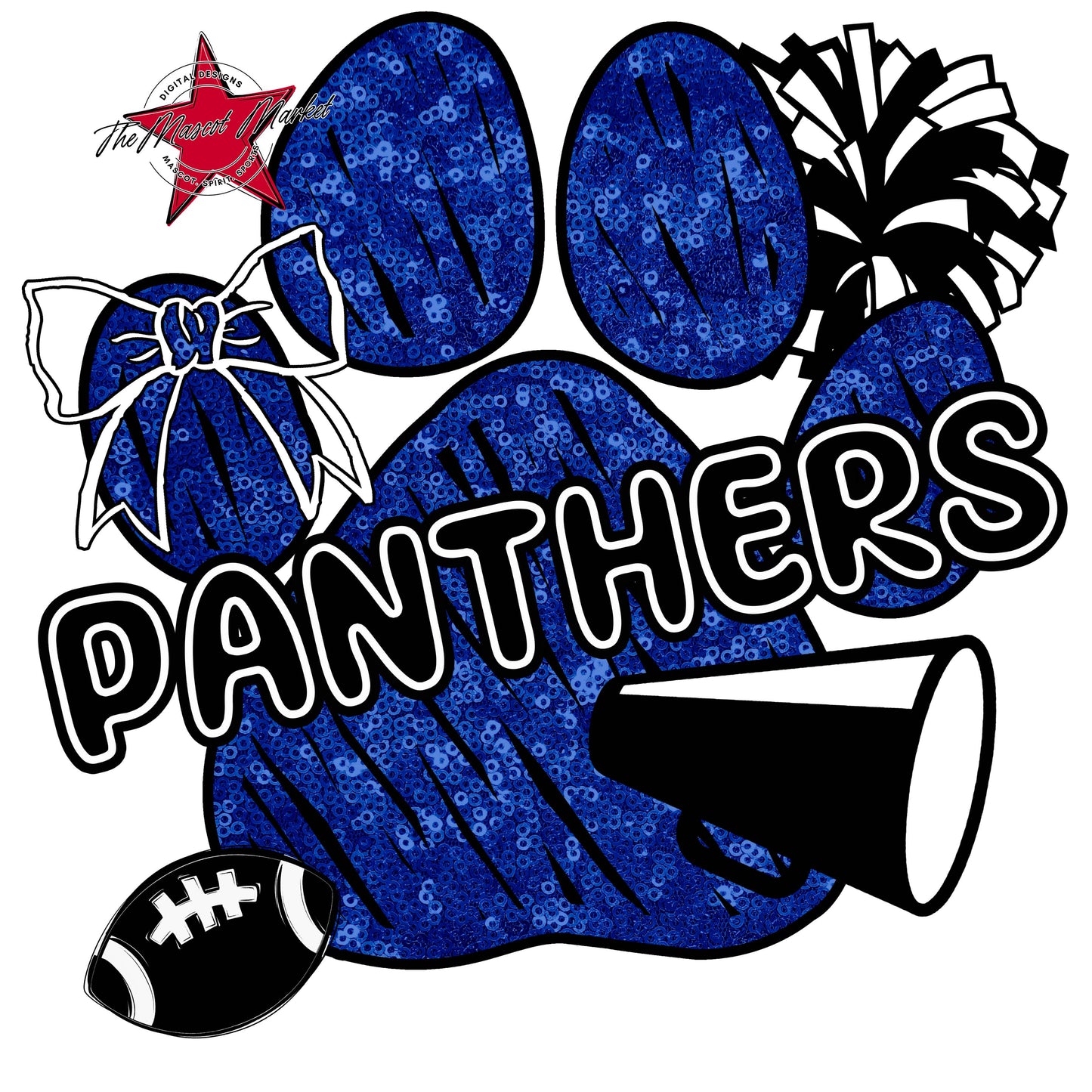 Panthers Sequins Paw Print Design-Blue