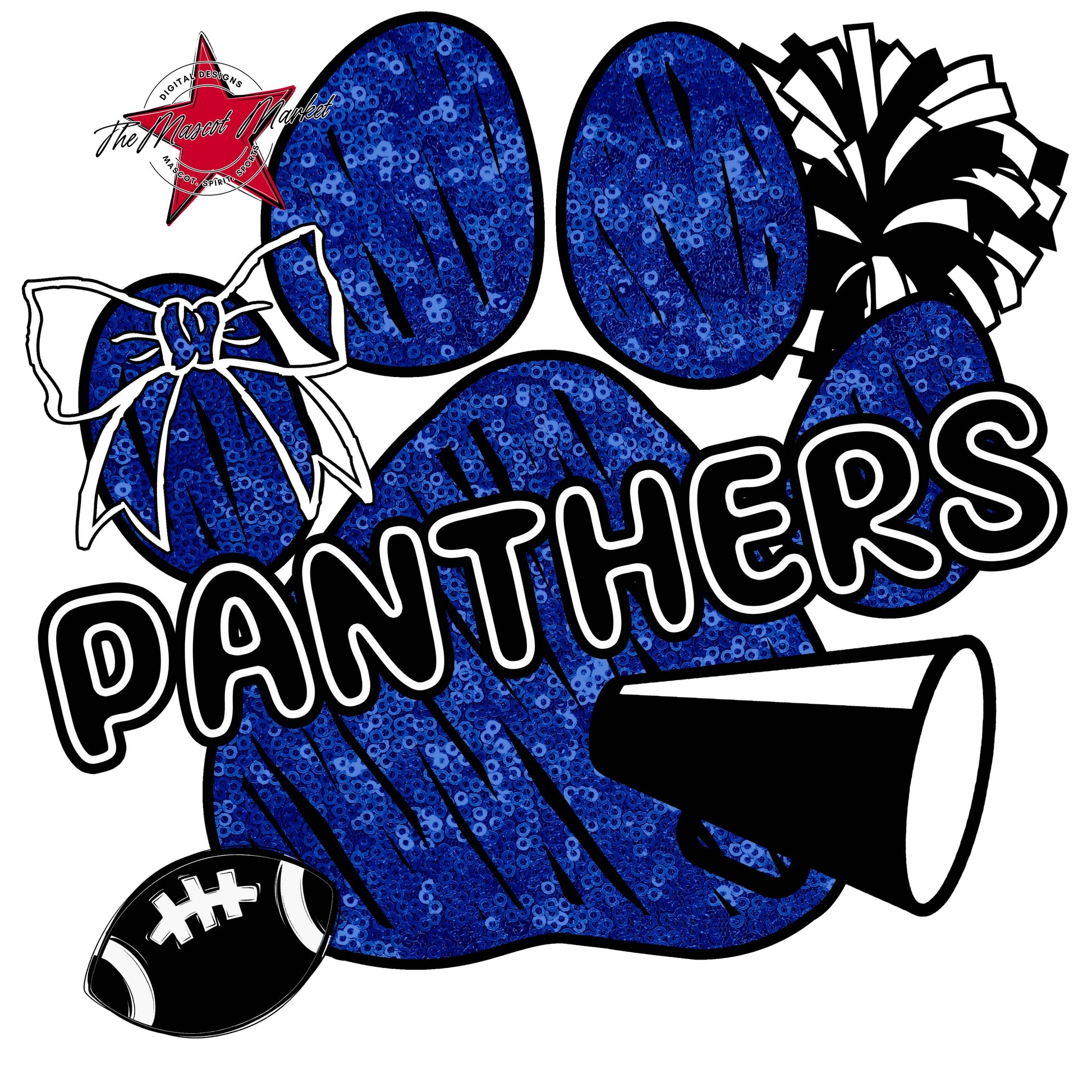 Panthers Sequins Paw Print Design-Blue