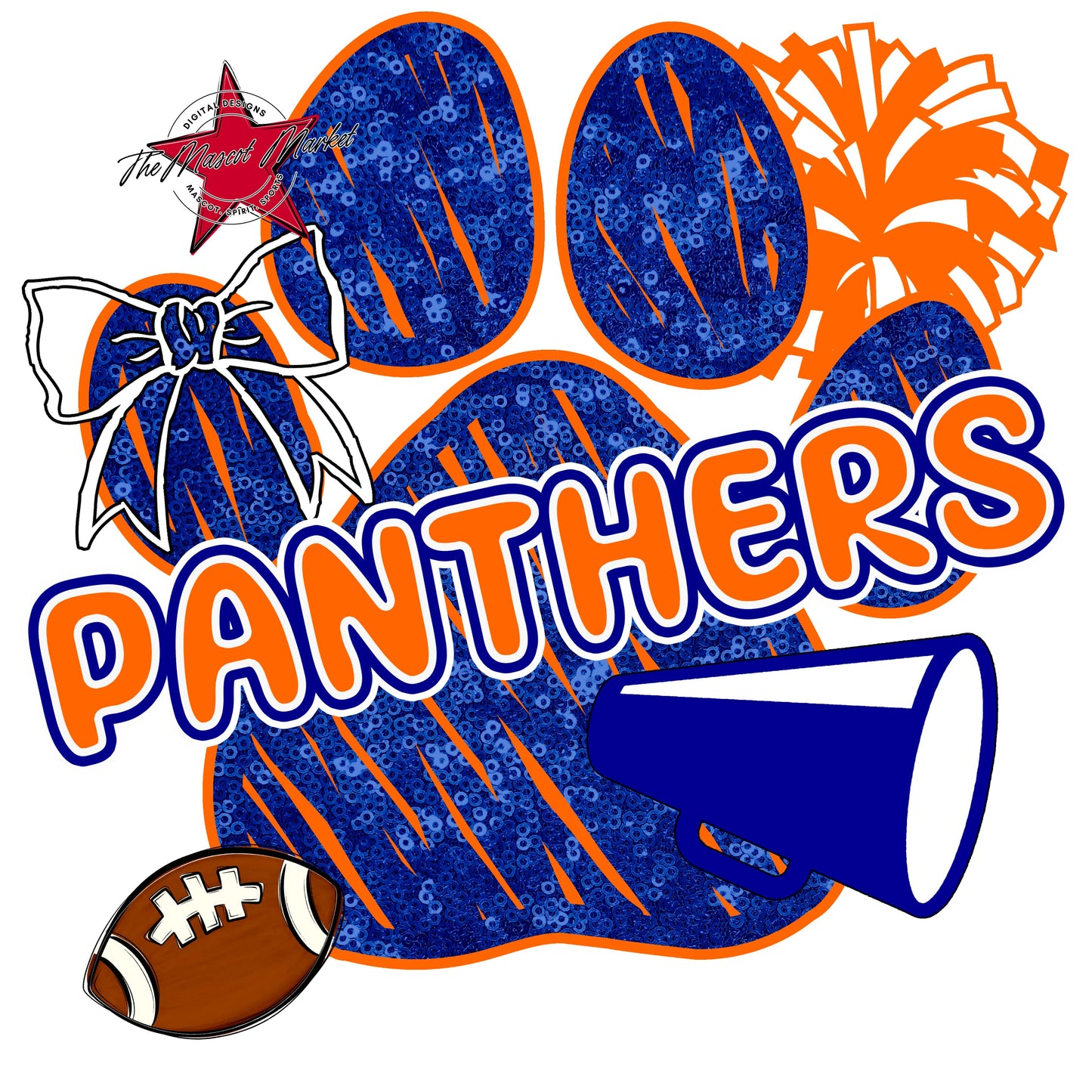 Panthers Sequins Paw Print Design-Blue & Orange