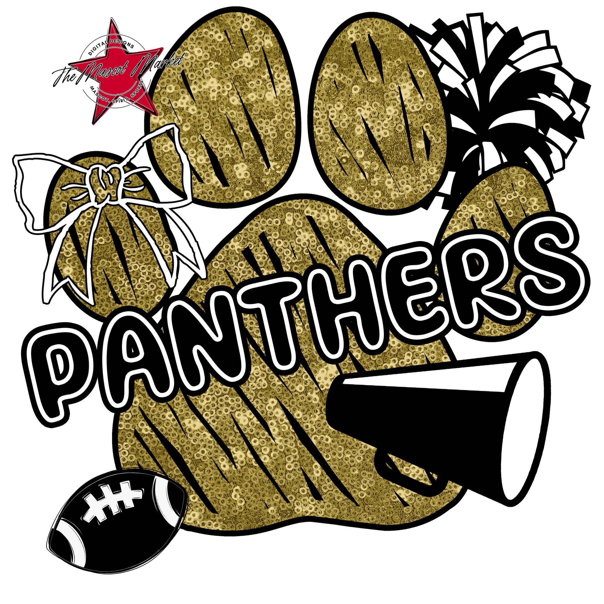 Panthers Sequins Paw Print Design-Gold