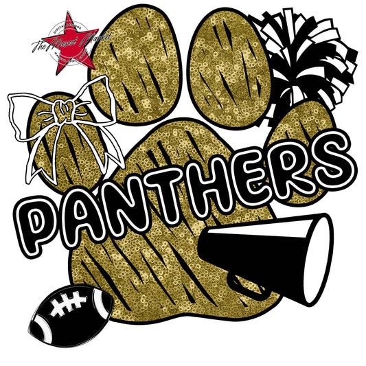 Panthers Sequins Paw Print Design-Gold