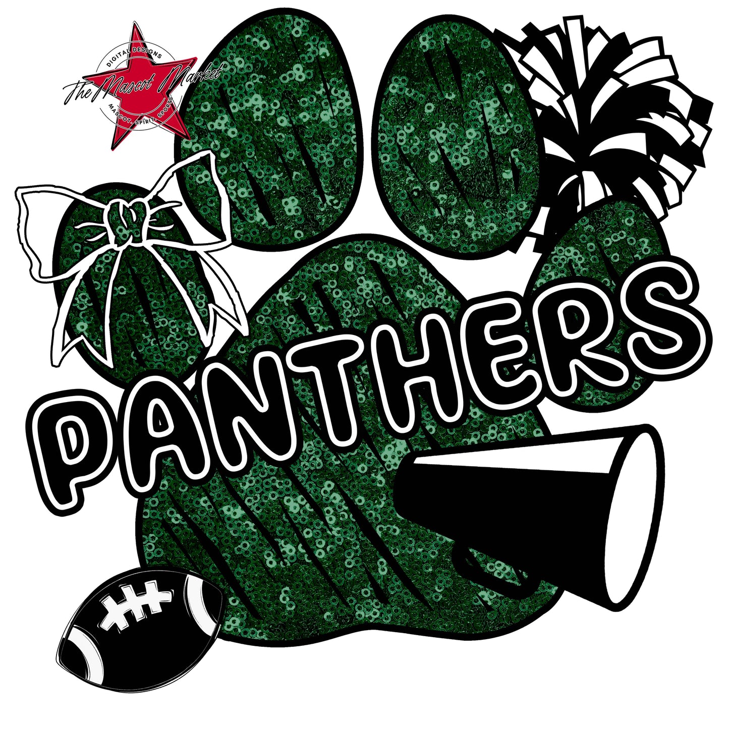 Panthers Sequins Paw Print Design-Green