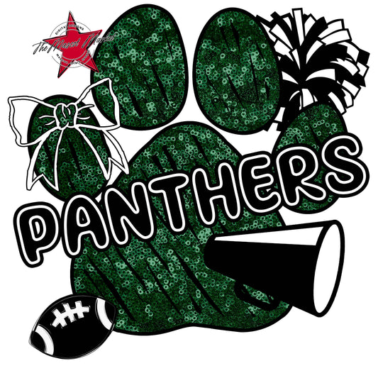 Panthers Sequins Paw Print Design-Green