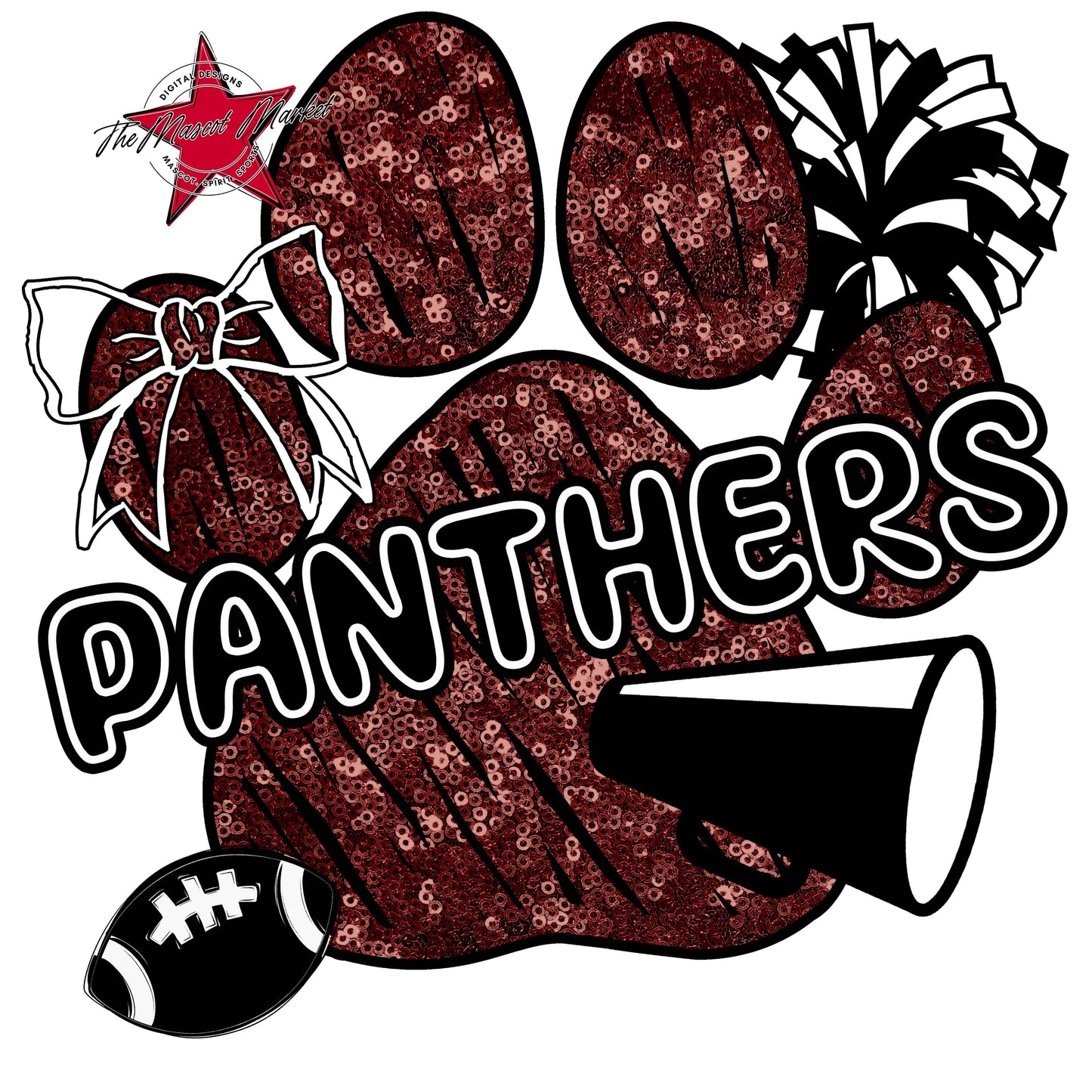 Panthers Sequins Paw Print Design-Maroon