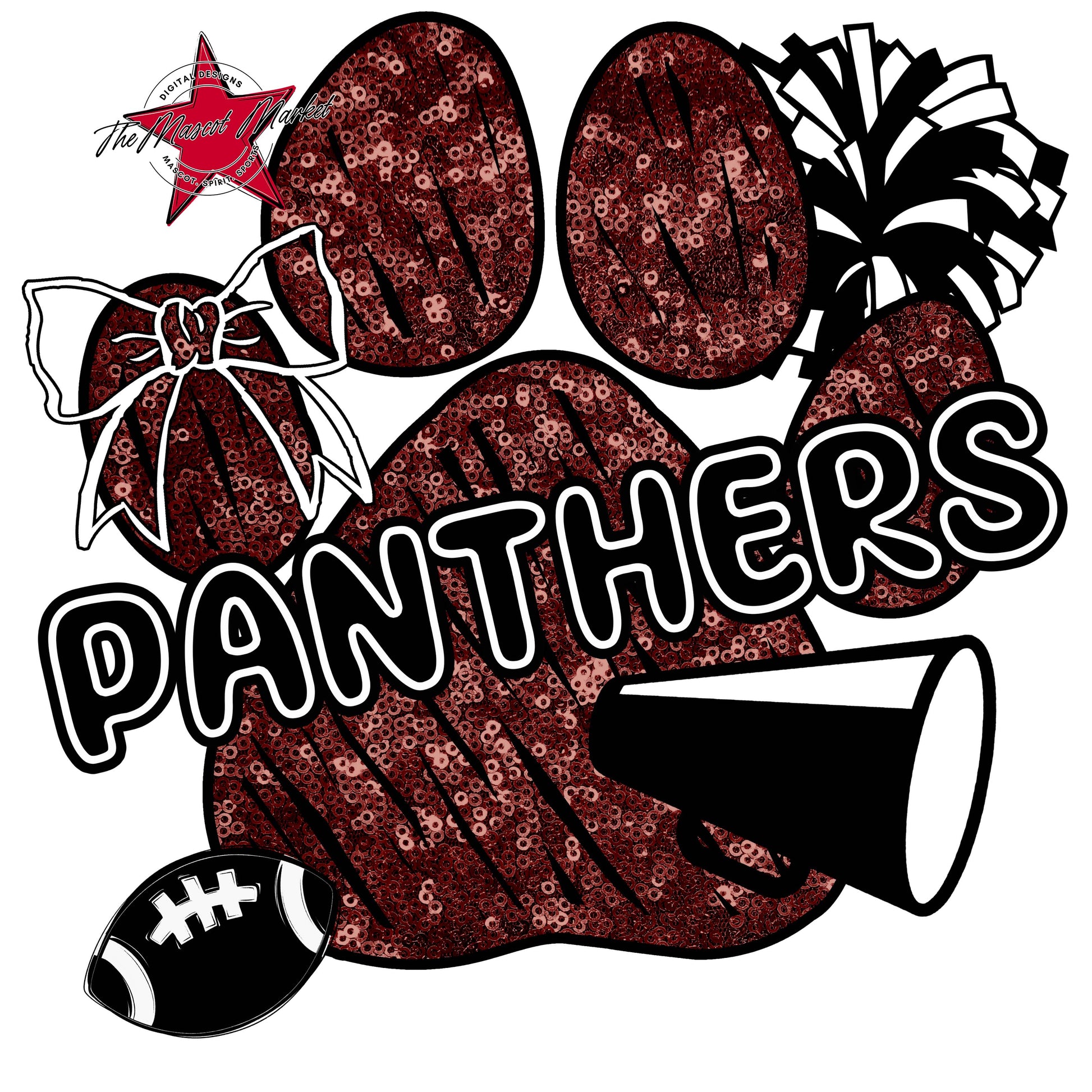 Panthers Sequins Paw Print Design-Maroon
