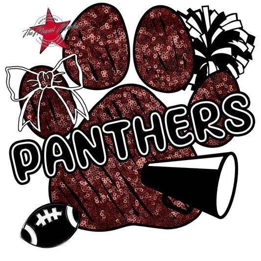 Panthers Sequins Paw Print Design-Maroon