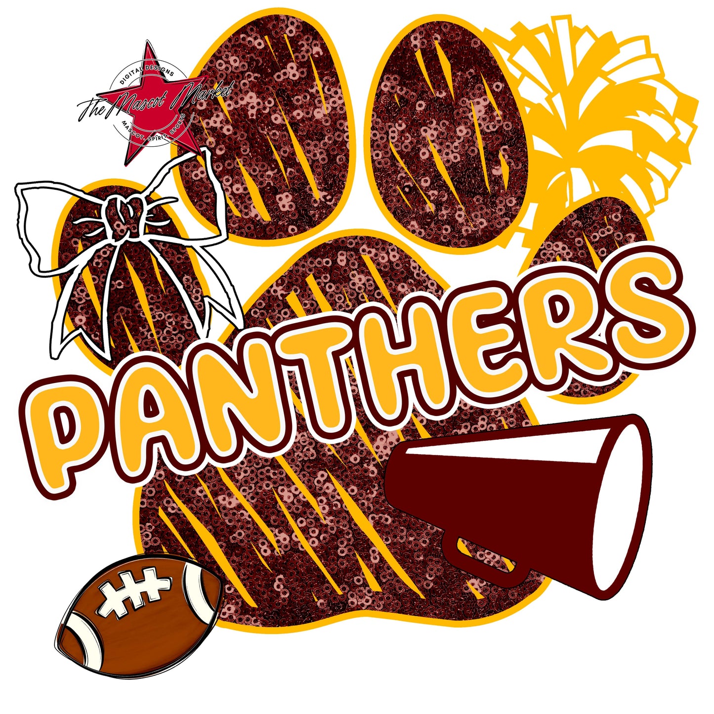 Panthers Sequins Paw Print Design-Maroon & Yellow