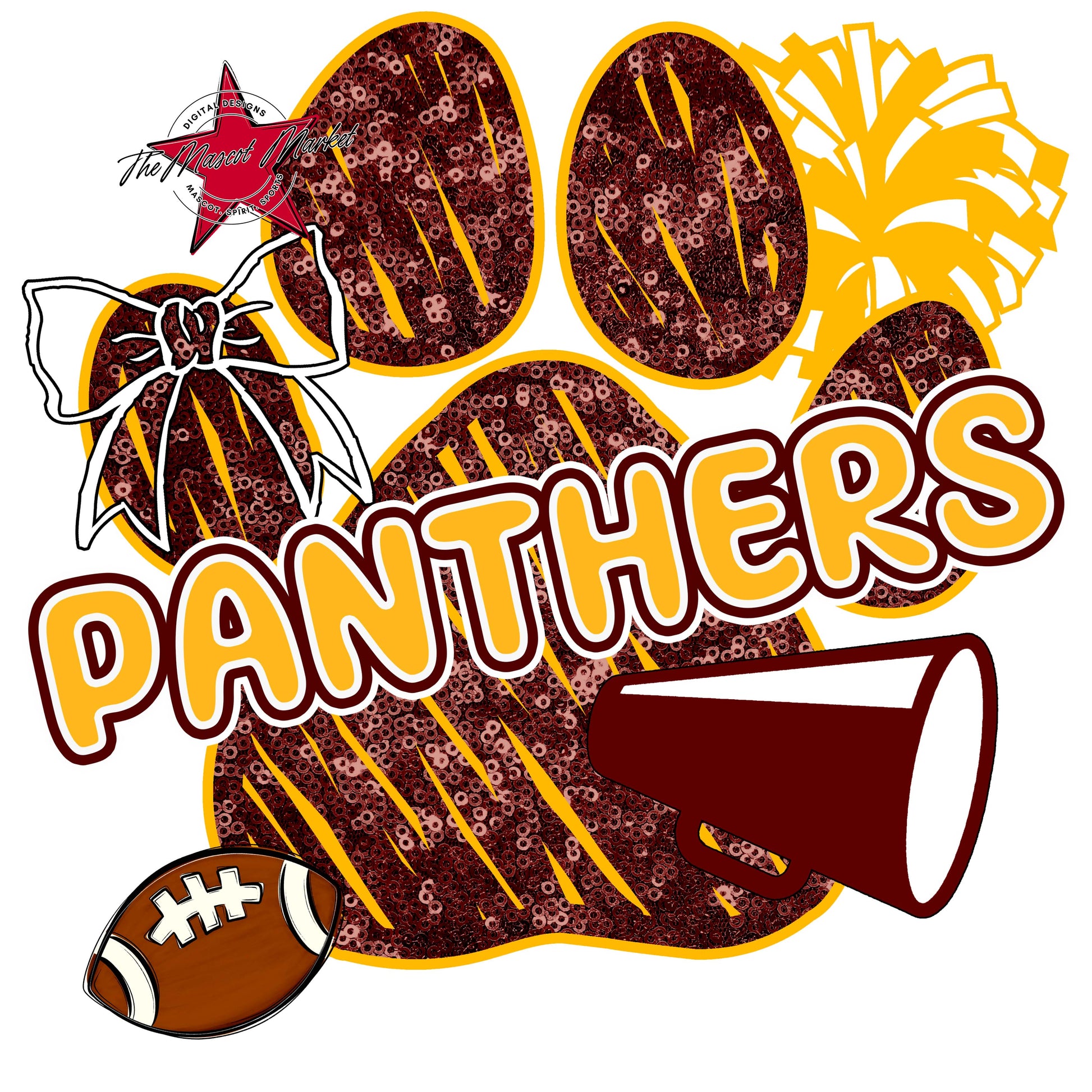 Panthers Sequins Paw Print Design-Maroon & Yellow