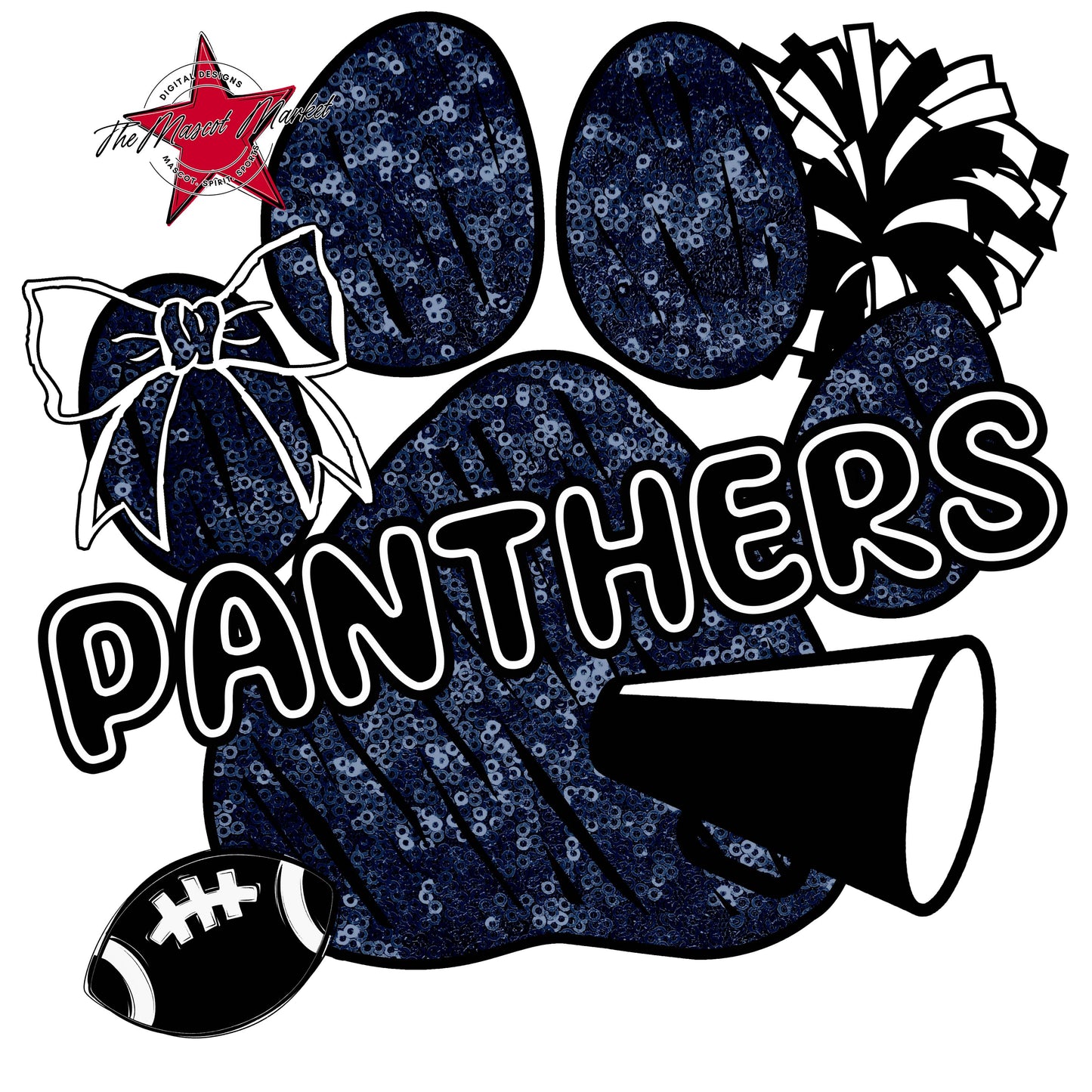 Panthers Sequins Paw Print Design-Navy