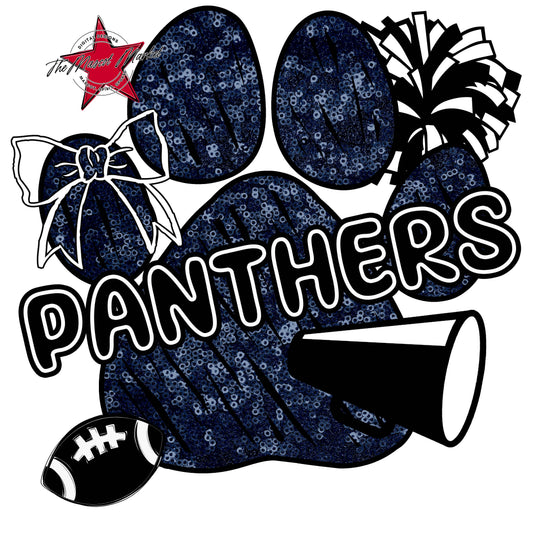 Panthers Sequins Paw Print Design-Navy