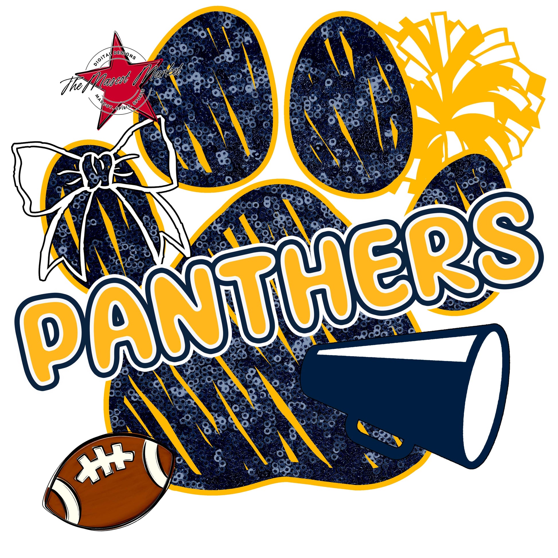 Panthers Sequins Paw Print Design-Navy & Yellow