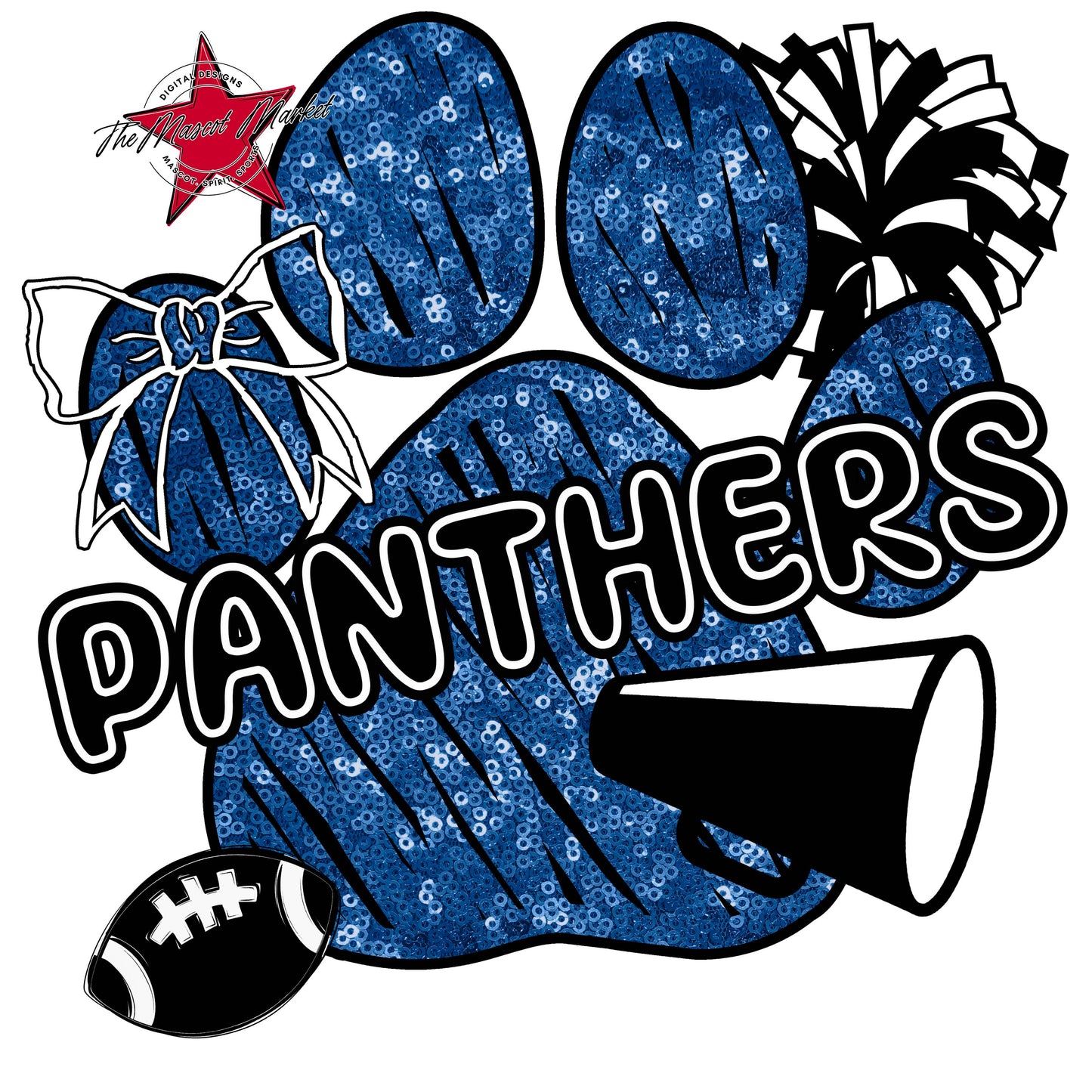 Panthers Sequins Paw Print Design-Off Blue