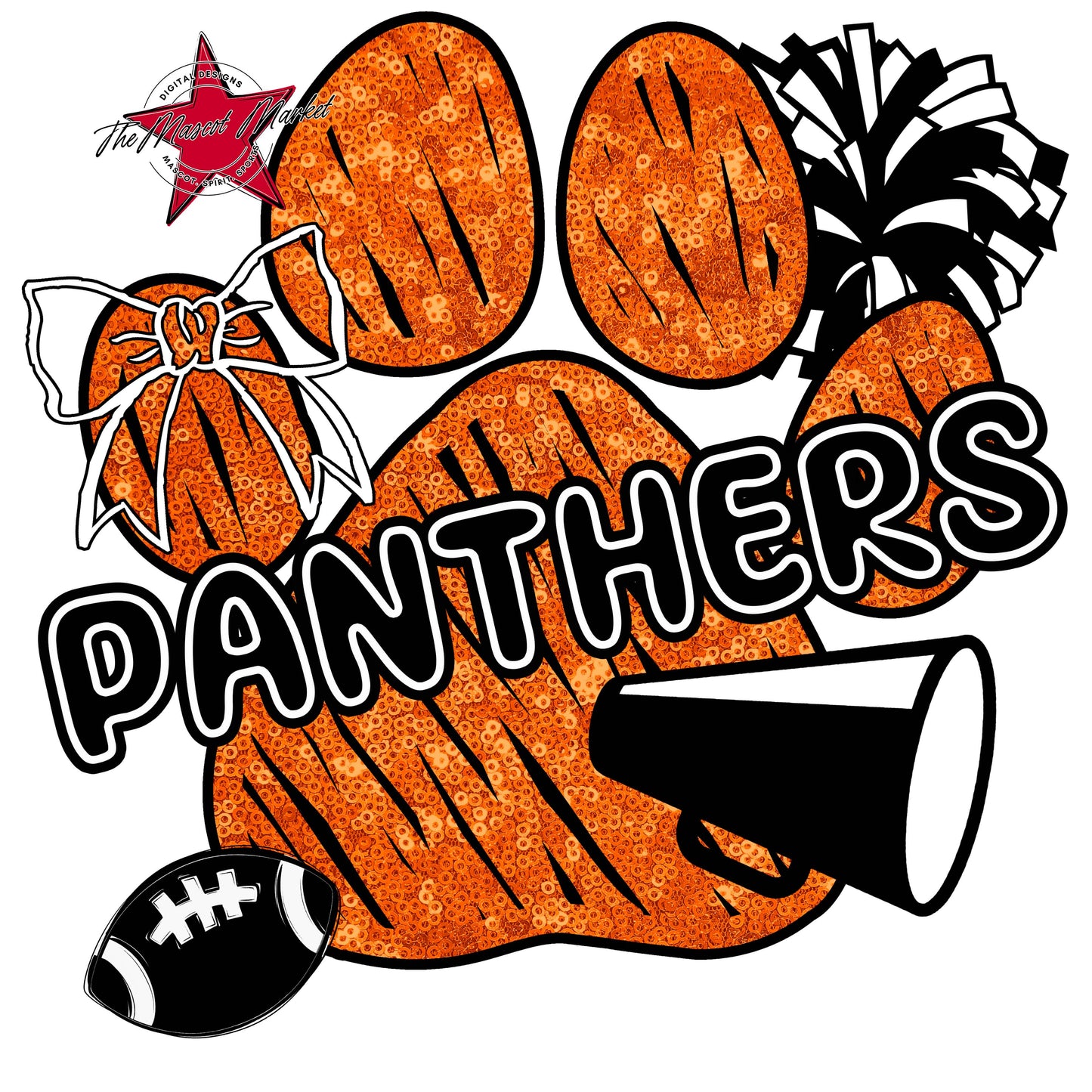 Panthers Sequins Paw Print Design-Orange