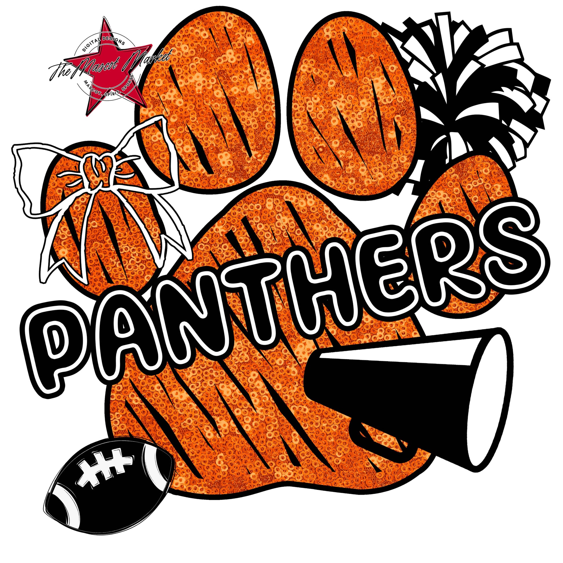 Panthers Sequins Paw Print Design-Orange