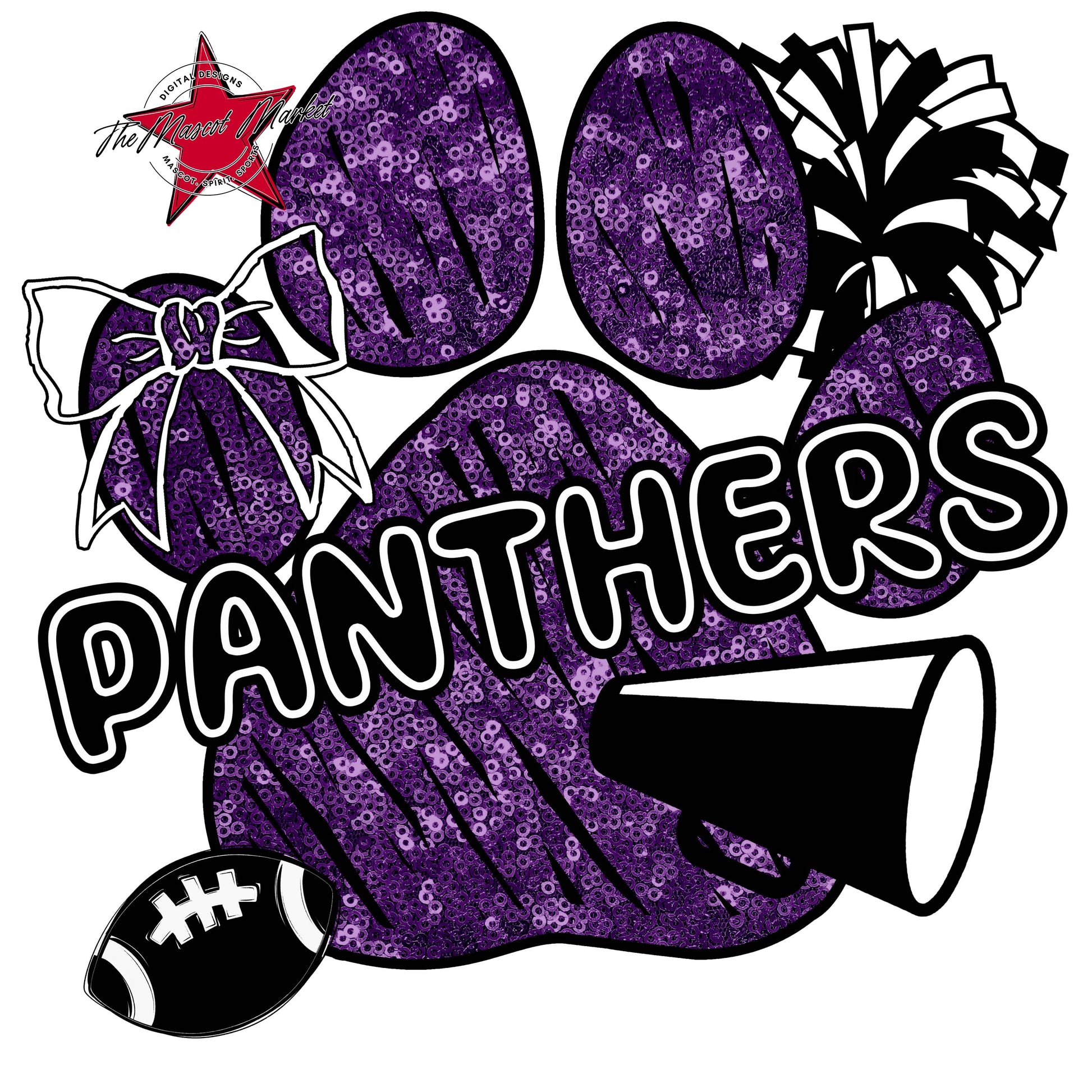 Panthers Sequins Paw Print Design-Purple