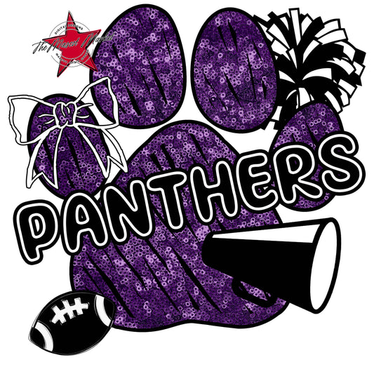 Panthers Sequins Paw Print Design-Purple