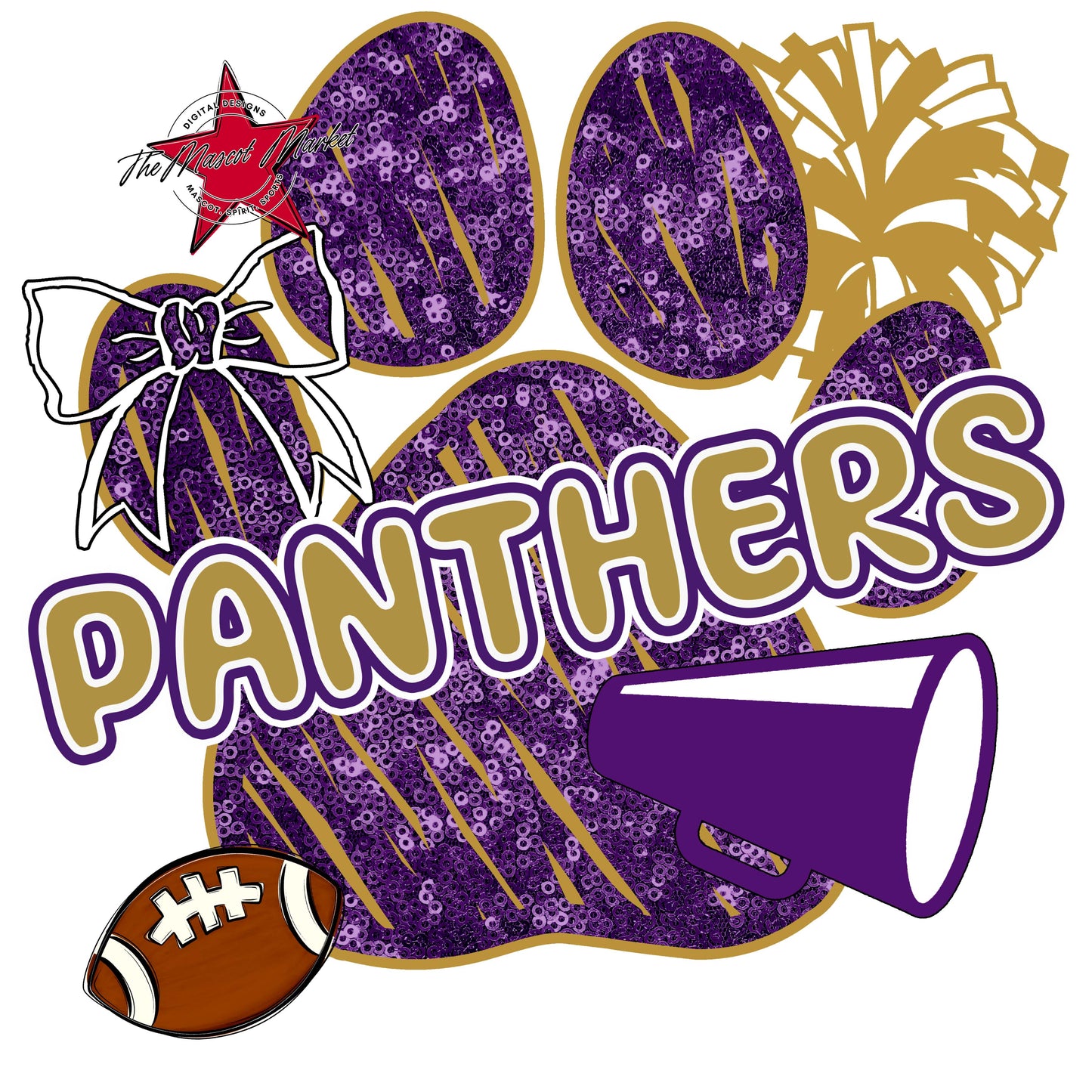Panthers Sequins Paw Print Design-Purple & Gold