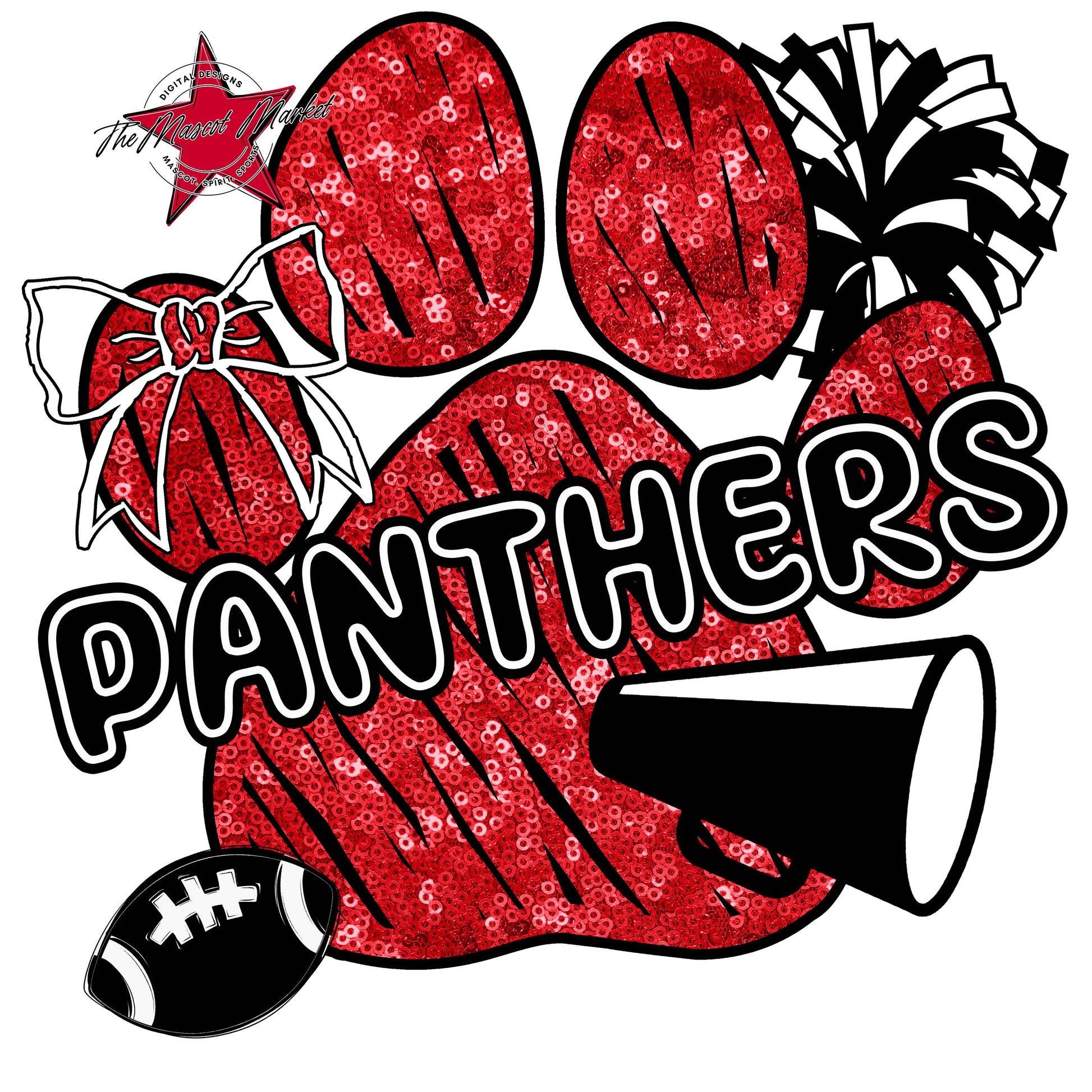 Panthers Sequins Paw Print Design-Red