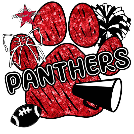 Panthers Sequins Paw Print Design-Red