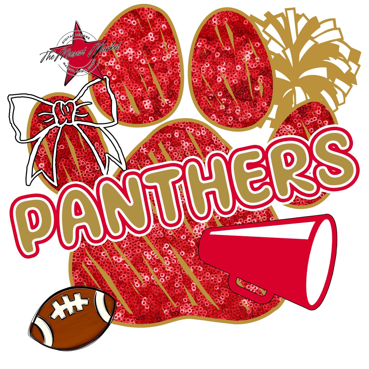 Panthers Sequins Paw Print Design-Red & Gold